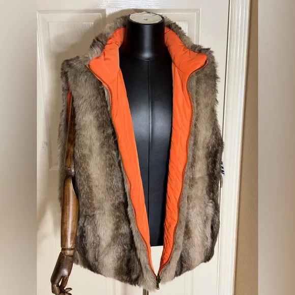 Urban Outfitters reversible Faux Rabbit Fur Vest unisex XL Brown Y2K - Picture 1 of 11